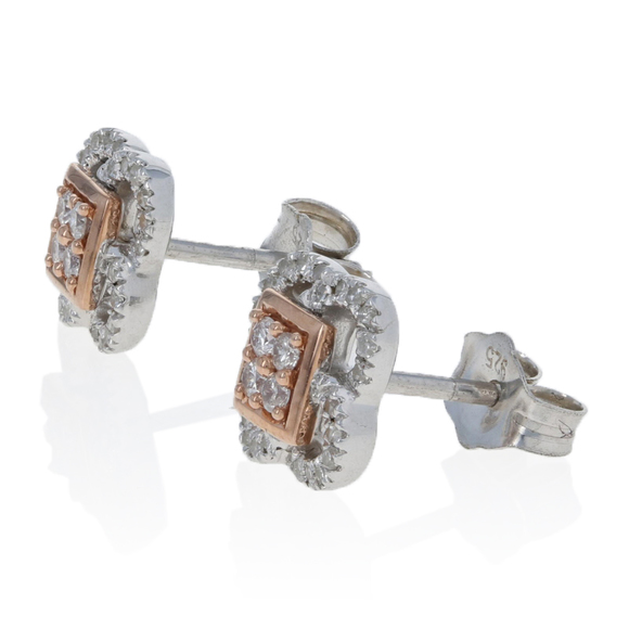 NEW .33ctw Round Cut Diamond Earrings Silver & 14k Rose Gold Quatrefoil Studs